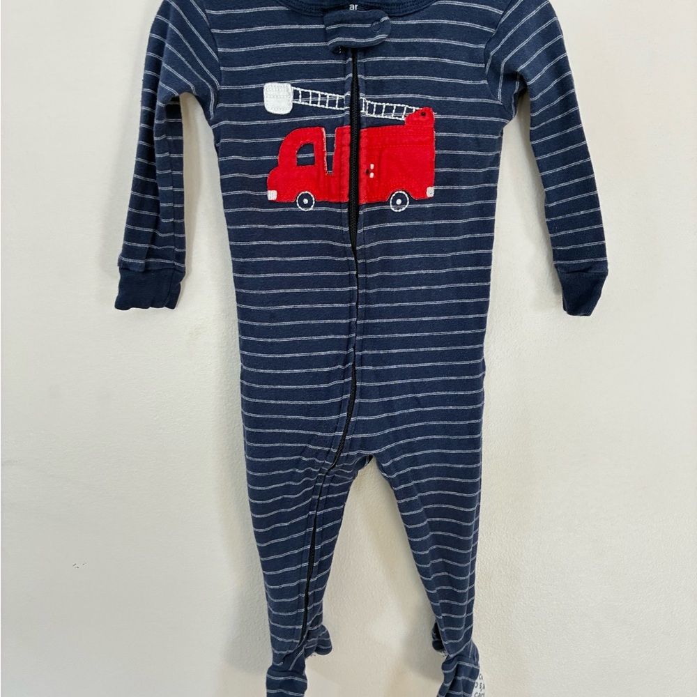 Carter's Navy Striped One Piece with Red Fire Truck